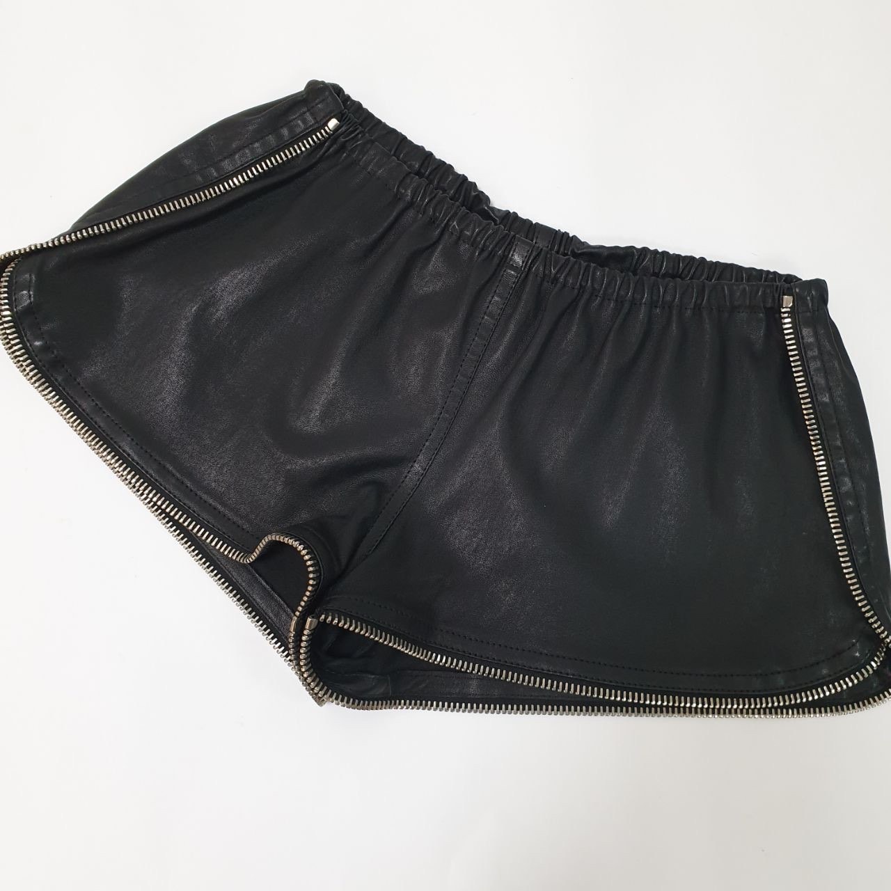 Fendi Black Leather Zip Trimmed Shorts Sz.44